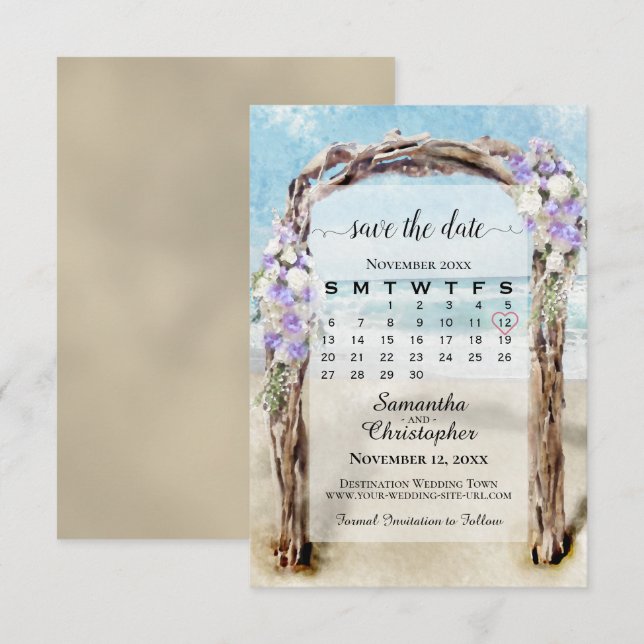Reserve A Data Casamento com Árvore de Praia Floral Lavanda e Cal (Frente/Verso)