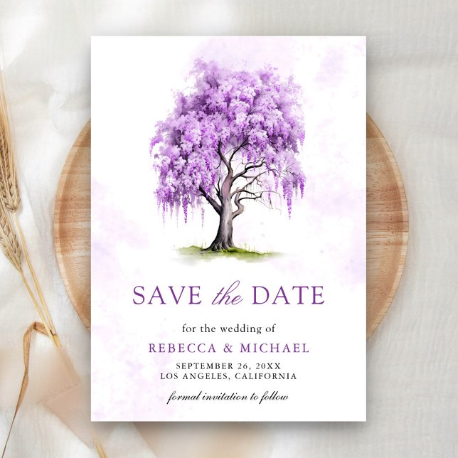 Reserve A Data Casamento com Árvore Floral de Wisteria Roxa (Criador carregado)