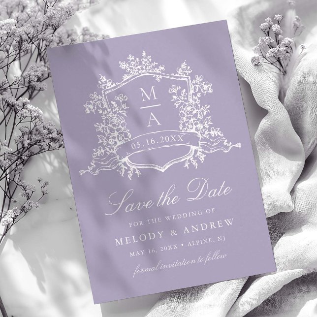 Reserve A Data Casamento com Brasão Floral Romântico de Lavanda (Criador carregado)