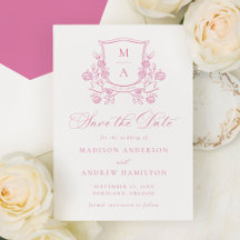 Casamento com Brasão Floral Rosa Elegante