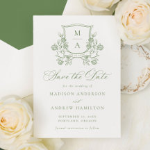 Casamento com Brasão Floral Verde Elegante