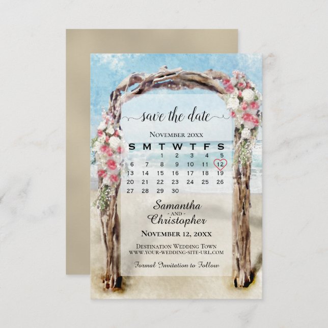 Reserve A Data Casamento com Calendário do Red Floral Driftwood B (Frente/Verso)