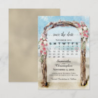 Casamento com Calendário do Red Floral Driftwood B