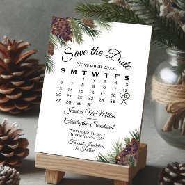 Reserve A Data Casamento com Calendário Verde Rustic Pinecones Wi