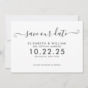 Reserve A Data Casamento com Caligrafia Elegante em Preto e Branc
