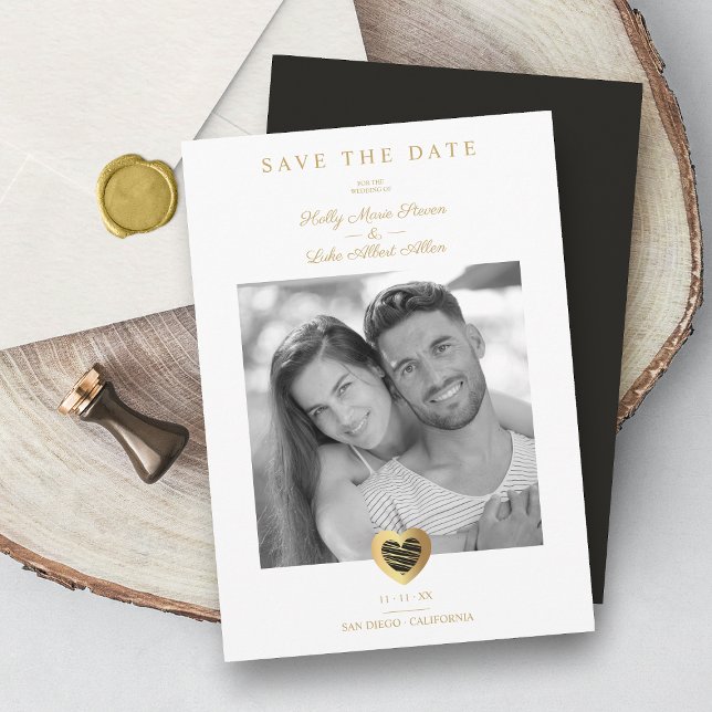 Reserve A Data Casamento com Casal de Foto Chic Black & Dourado H (Criador carregado)