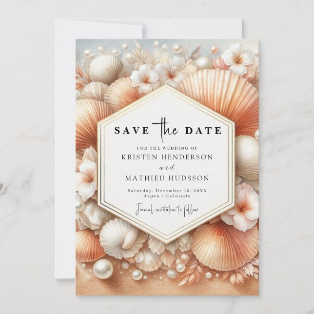 Reserve A Data Casamento com Chic Beach Whimsical (Frente)