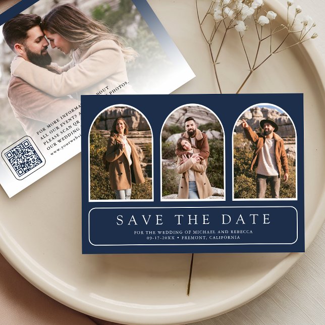 Reserve A Data Casamento com Código QR de Foto de Arco Minimalist (Criador carregado)
