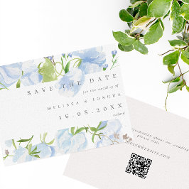Reserve A Data Casamento com Código QR Floral Azul Moderno