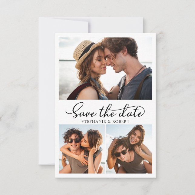 Reserve A Data Casamento com Colagem Fotográfica de na moda Chic  (Frente)