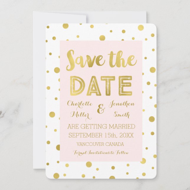 Reserve A Data Casamento com Confetes em Dourado Rosa Save the Da (Frente)