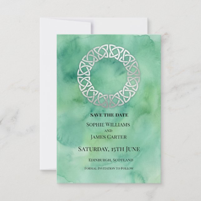 Reserve A Data Casamento com Coroa Celta Verde (Frente)