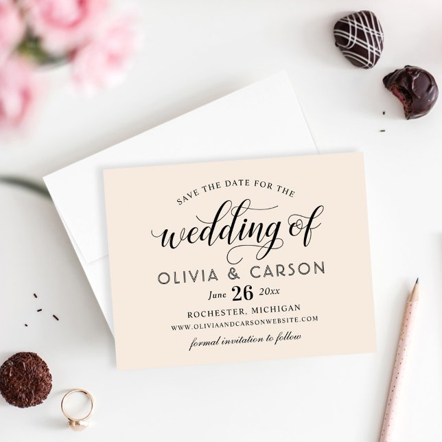 Reserve A Data Casamento com Creme Moderno e Script Negro (Criador carregado)