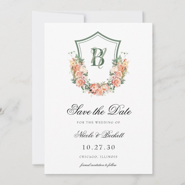 Reserve A Data Casamento com Crista Floral de Pêssego (Frente)