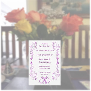 Reserve A Data Casamento com Design de Rolagem de Bells Roxos