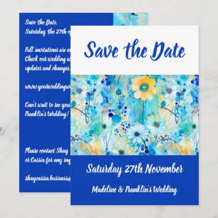 Reserve A Data Casamento com Estampa Floral Azul Moderna Salvar a