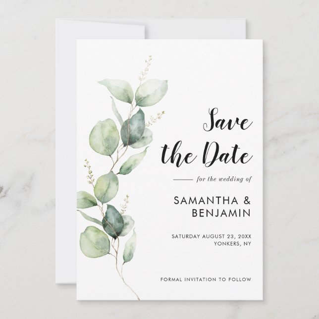 Reserve A Data Casamento com eucalipto em aquarela (Frente)