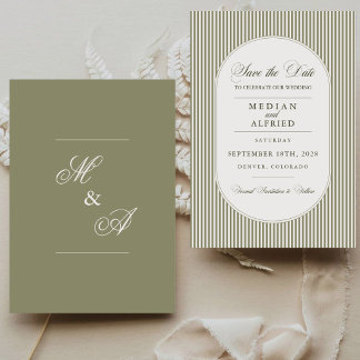 Reserve A Data Casamento com Faixa Verde Oliva em Caligrafia