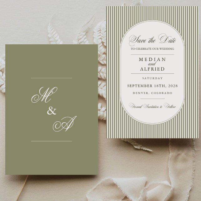 Reserve A Data Casamento com Faixa Verde Oliva em Caligrafia (Criador carregado)