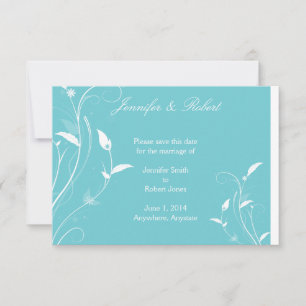 Reserve A Data Casamento com Filigre Floral Azul Aqua Salve a Dat