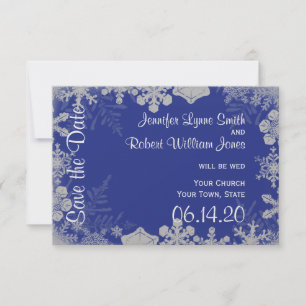 Reserve A Data Casamento com Floco de Neve Azul e Prateado Salve