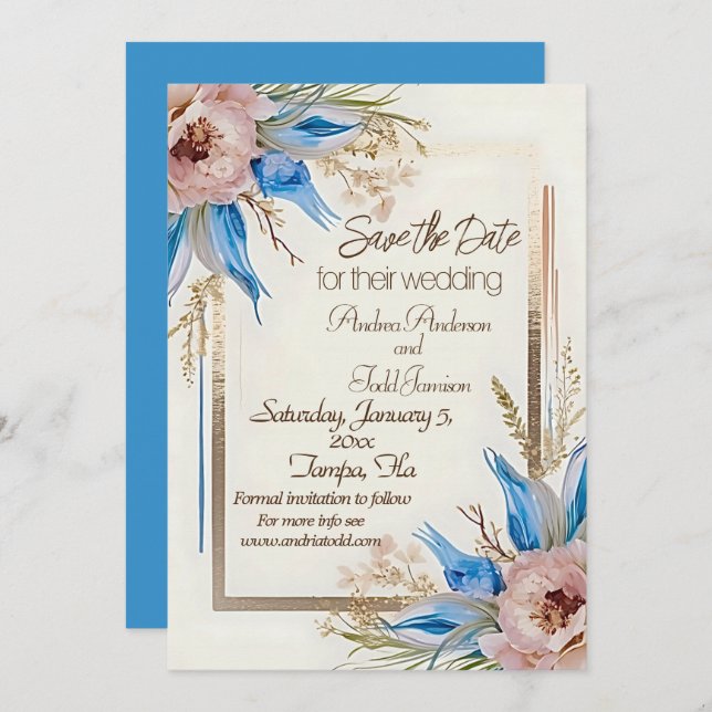 Reserve A Data Casamento com flor de erva azul (Frente/Verso)