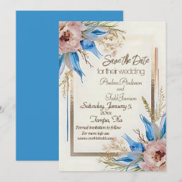Reserve A Data Casamento com flor de erva azul