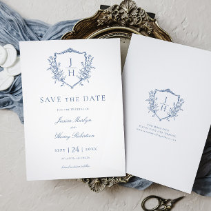 Reserve A Data Casamento com Floral Crest Monograma Blue Regency 