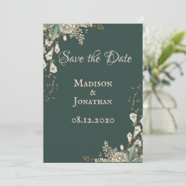 Reserve A Data Casamento com Floral Verde Elegante em Rótulo