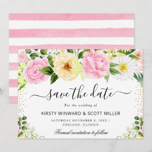 Reserve A Data Casamento com Flores Cor-de-Rosa e Amarelas de Ver