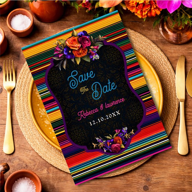 Reserve A Data Casamento com flores mexicanas elegantes (Criador carregado)