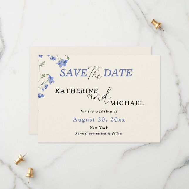 Reserve A Data Casamento com flores silvestres Elegante Watercolo (Frente/Verso In Situ)