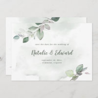 Casamento com folhagem aquarela e dourado metálico