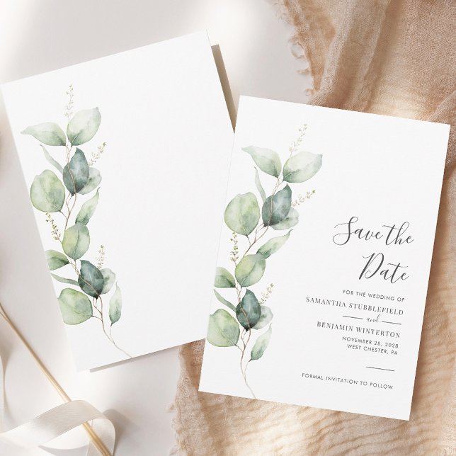Reserve A Data Casamento com Foliage de Eucalyptus Greenery (Eucalyptus Greenery Foliage Script Wedding Save The Date)