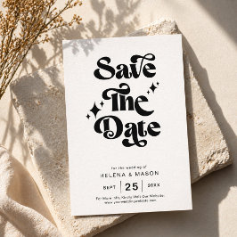 Reserve A Data Casamento com Fonte Negrito Groovy Preto e Branco