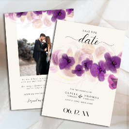 Reserve A Data Casamento com Foto Clássico Orquídea Roxo Moderno 