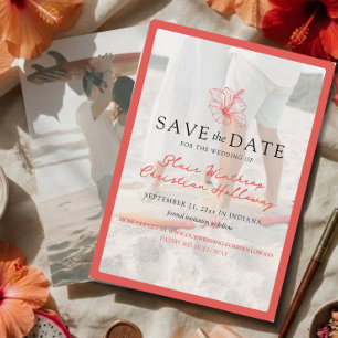 Reserve A Data Casamento com Foto de Hibisco Rosa Tropical de Dua
