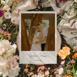Reserve A Data Casamento com Foto de Letra Cursiva Minimalista 