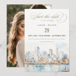 Reserve A Data Casamento com Foto de Paisagem em Aquarela de São