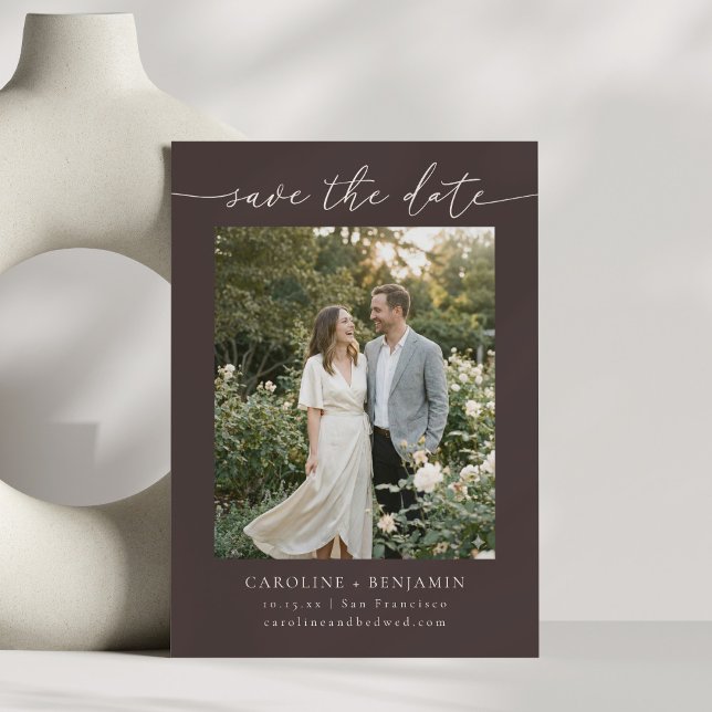 Reserve A Data Casamento com Foto de Roteiro Terroso Marrom de Ou (Criador carregado)