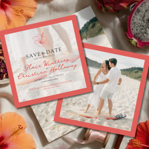 Reserve A Data Casamento com Foto Dupla Face de Hibisco Rosa Trop