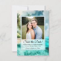 Casamento com Foto e Aquarela de Praia Tropical