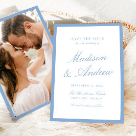 Reserve A Data Casamento com Foto e Borda Azul Moderna