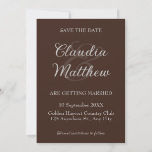Reserve A Data Casamento com Foto e Letra Prata em Espresso