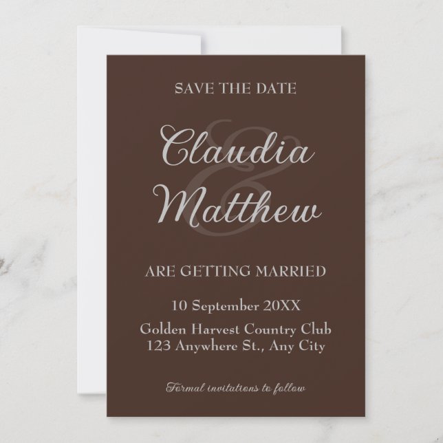 Reserve A Data Casamento com Foto e Letra Prata em Espresso (Frente)