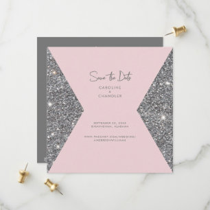 Reserve A Data Casamento com Foto em Brilho Prateado e Rosa Salve