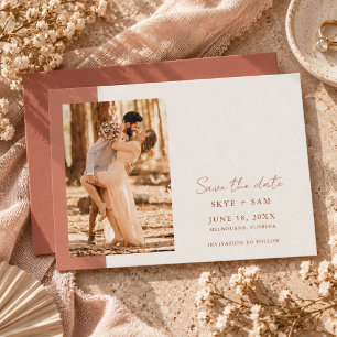 Reserve A Data Casamento com Foto em Terracota Moderna Save the D