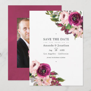 Reserve A Data Casamento com Foto Floral Marsala e Blush