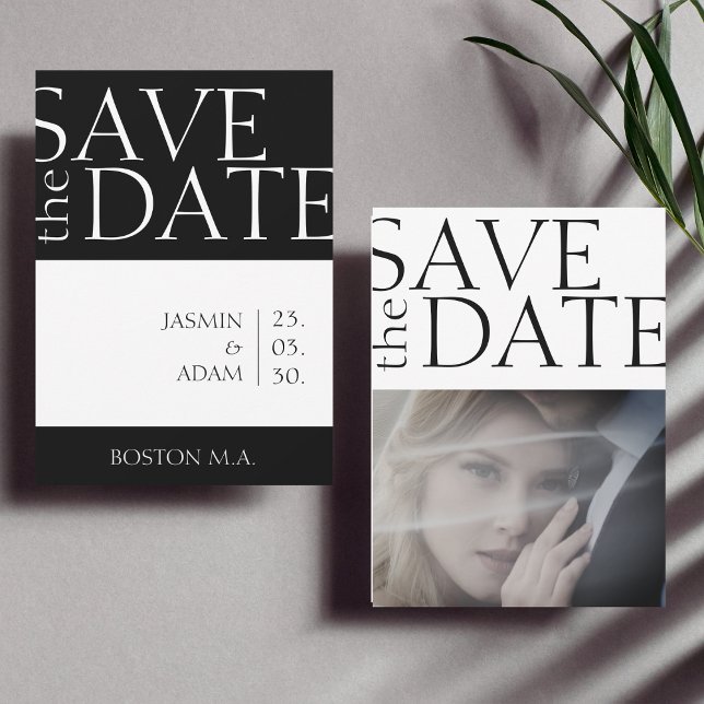 Reserve A Data Casamento com Foto Minimalista Preto e Branco Mode (Criador carregado)