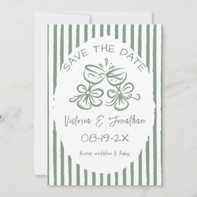Reserve A Data Casamento com Foto Moderna Verde e Branco (Frente)